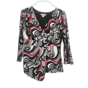 Cato Red and Black V-Neck 3/4 Sleeve Top Womens Size Medium M